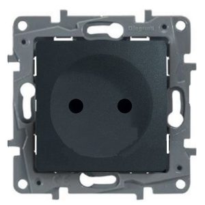 Розетка Legrand Etika Plus со шторками без заземления, винтовой зажим, антрацит
