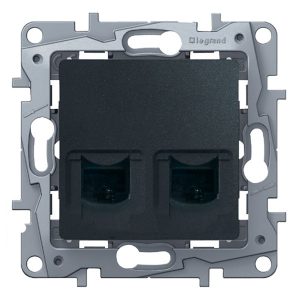 Розетка телефон+компьютер Legrand Etika RJ11+RJ45 Cat5 UTP, антрацит