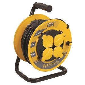 Удлинитель на катушке ИЭК Industrial plus 20м 3х1,5мм 16А IP44 4 розетки с термозащитой