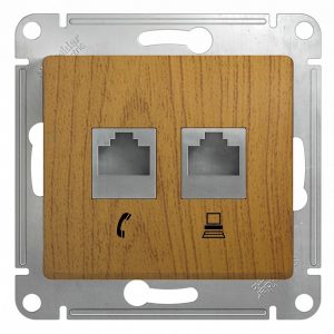 Розетка двойная SE Glossa RJ11+RJ45 кат.5E механизм, дерево дуб