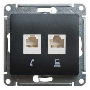 Розетка двойная SE Glossa RJ11+RJ45 кат.5E механизм, антрацит