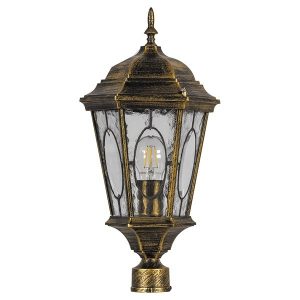 Светильник садово-парковый Витраж Feron PL152 E27 240х240х520мм черное золото (на столб 0,46м)