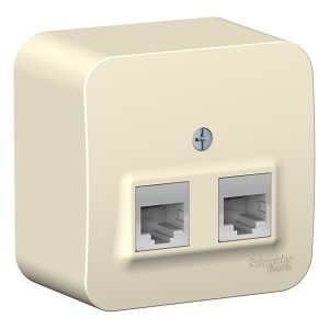 Накладная розетка двойная RJ45 + RJ11 SE Blanca молочная изол.пластина