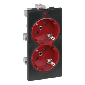 Розетка двойная Simon Connect 2P+E 16А 250В, S-модуль 52x108мм, графит + красный