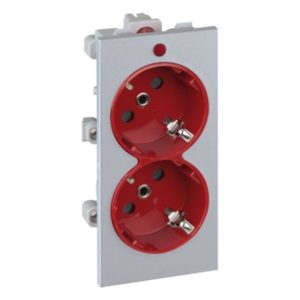 Розетка двойная Simon Connect 2P+E 16А 250В, S-модуль 52x108мм, алюминий + красный