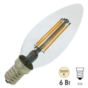 Лампа филаментная светодиодная свеча Foton FL-LED C35 6W 3000K 220V E14 DIM теплый свет
