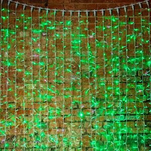 Гирлянда Светодиодный Дождь 2x1,5м 360LED зеленый IP44 постоянное свечение, белый провод, 230В