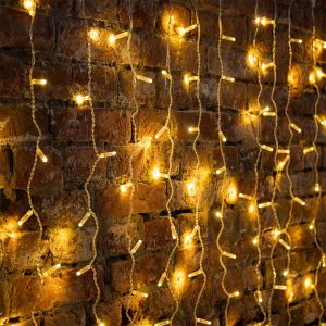 Гирлянда Светодиодный Дождь 2x1,5м 192LED тепло-белый IP44 постоянное свечение, прозрачный провод