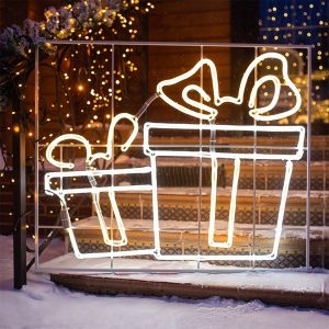 Фигура световая Подарки, из гибкого неона 120х120см 1680 LED цвет свечения теплый белый 3300K IP65