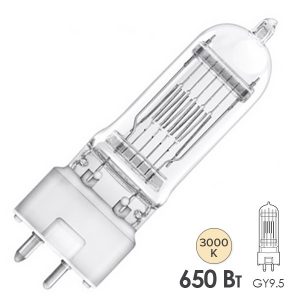 Лампа специальная галогенная Osram 64718 GCK/GCT T/27(T/26) 650W 230V GY9.5 400h 3000K (PH 6823P)