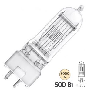 Лампа специальная галогенная Osram 64670 GCV T/25 (T/18) 500W 230V GY9.5 300h 3000K (6820P GCV/GVH)