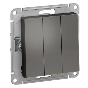 Трехклавишный выключатель SE AtlasDesign 10A, сталь [уп 5 шт]