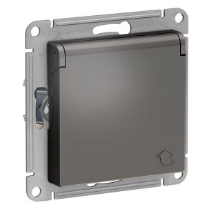 Розетка с заземл со шторк с крышкой SE AtlasDesign 16А IP20, сталь [уп 5 шт]