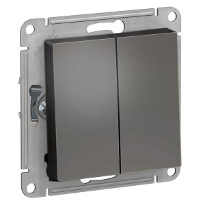Двухклавишный выключатель SE AtlasDesign 10A, сталь [уп 5 шт]