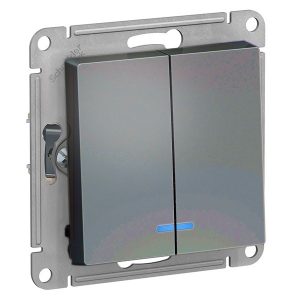 Двухклавишный выключатель с подсветкой SE AtlasDesign 10A, грифель [уп 10 шт]