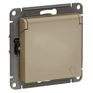 Розетка с заземл со шторк с крышкой SE AtlasDesign 16А IP20, шампань [уп 10 шт]