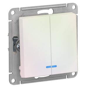 Двухклавишный выключатель с подсветкой SE AtlasDesign 10A, жемчуг [уп 10 шт]