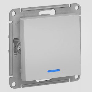 Одноклавишный выключатель с подсветкой SE AtlasDesign 10A, алюминий [уп 10 шт]