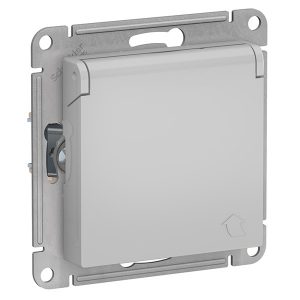 Розетка с заземл со шторк с крышкой SE AtlasDesign 16А IP20, алюминий [уп 10 шт]