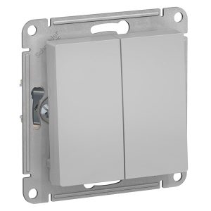 Двухклавишный выключатель SE AtlasDesign 10A, алюминий [уп 10 шт]