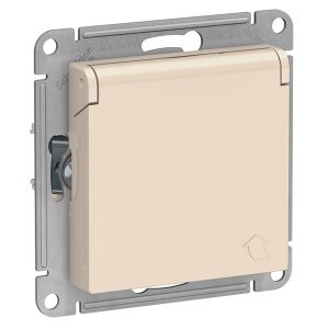 Розетка с заземлением со шторками с крышкой SE AtlasDesign 16А IP20, бежевый [уп 15