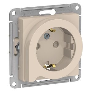 Розетка с заземлением со шторками с выталкивателем SE AtlasDesign 16А, бежевый [уп 5