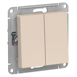 Двухклавишный переключатель SE AtlasDesign 10A, бежевый [уп 20 шт]