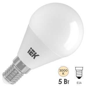 Лампа светодиодная шарик ИЭК ECO G45 5Вт 220В 3000K E14 тепло-белый свет