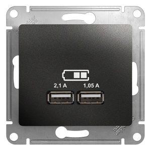 Зарядка USB SE Glossa 5В/2100мА, 2х5В/1050мА механизм, антрацит