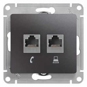 Розетка двойная SE Glossa RJ11+RJ45 кат.5E механизм, графит