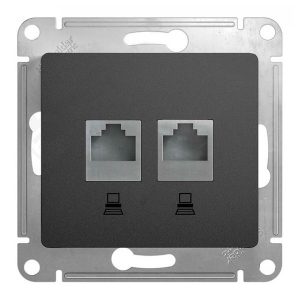Розетка двойная компьютерная SE Glossa RJ45+RJ45 кат.5E механизм, графит