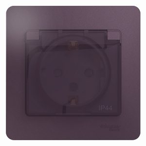 Розетка с заземлением со шторками с крышкой SE Glossa IP44 16А 250В в сборе, сиренев