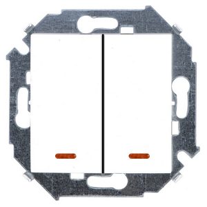 Выключатель двухклавишный с подсветкой Simon 15 16А 250В винтовой зажим, белый