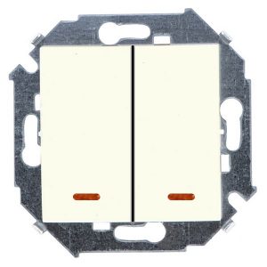 Выключатель двухклавишный с подсветкой Simon 15 16А 250В винтовой зажим, слоновая кость (бежевый)