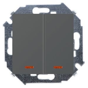 Выключатель двухклавишный с подсветкой Simon 15 16А 250В винтовой зажим, графит