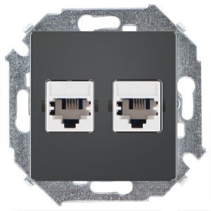 Розетка телефонная двойная Simon 15 RJ11, графит