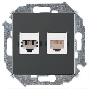 Розетка телефонная + компьютерная Simon 15 RJ11+RJ45 кат.5е Systimax, графит