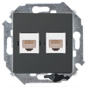 Розетка компьютерная двойная Simon 15 RJ45 кат.5е Systimax, графит