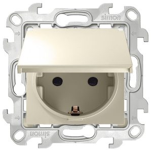 Розетка Simon 24 Harmonie 2К+З IP44 Push&Go, слоновая кость (бежевый)