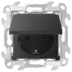 Розетка Simon 24 Harmonie 2К+З IP44 Push&Go, графит