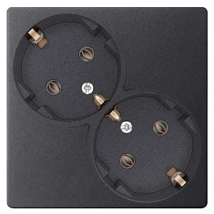 Розетка Simon 24 Harmonie 2х2К+З Schuko без защитных шторок, графит