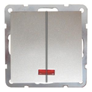 Выключатель 2-клавишный Экопласт, с индикаторами (схема 5L) 16 A, 250 B LK60, серебристый металлик