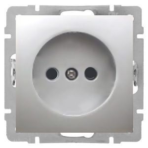 Розетка без заземляющего контакта, со шторками Экопласт LK80, серебристый металлик