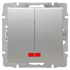 Выключатель 2-клавишный Экопласт с индикаторами 16 A 250 B LK80, серебристый металлик