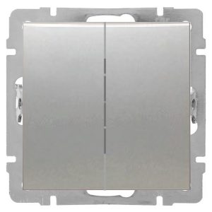 Переключатель 2-клавишный Экопласт с двух мест 16 A 250 B LK80, серебристый металлик