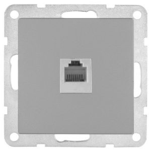 Розетка телефонная Экопласт RJ-11 с накладкой LK80, серебристый металлик