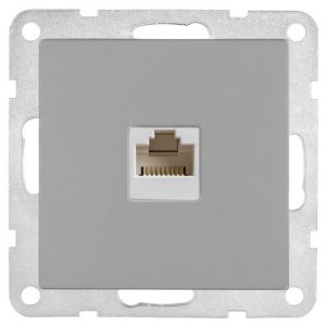 Розетка компьютерная Экопласт RJ-45 кат.5е с накладкой LK80, серебристый металлик