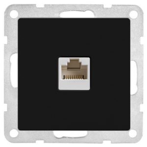 Розетка компьютерная Экопласт RJ-45 кат.5е с накладкой LK80, черный бархат