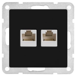 Розетка двойная компьютерная 2хRJ-45 кат.5е с накладкой Экопласт LK80, черный бархат
