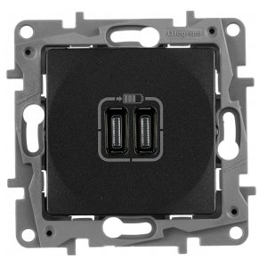 Зарядное устройство с двумя USB-разьемами тип C-С 240В/5В 3000мА Legrand Etika антрацит